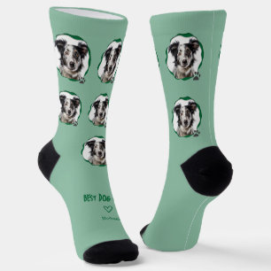 Cute Green Best Dog Mom Photo  Socks