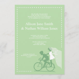 CUTE Green Bicycle Couple Wedding Invitation