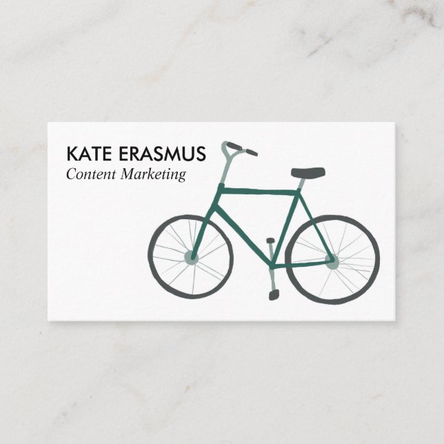 Cute Green Bicycle illustrated business card (Front)