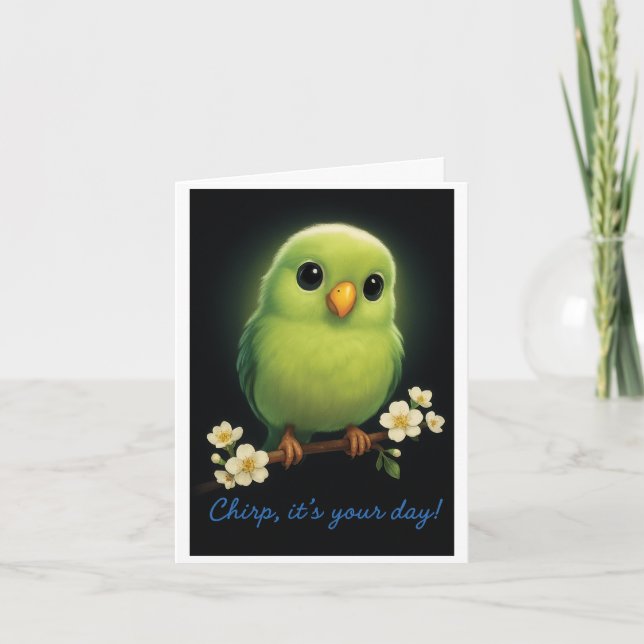 Cute Green Bird Birthday Greeting Card  (Front)