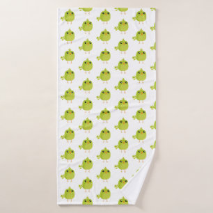 Cute Green Bird Cartoon Bath Towel