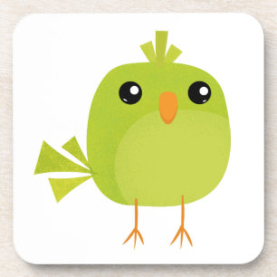 Cute Green Bird Cartoon Beverage Coaster