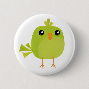 Cute Green Bird Cartoon Button