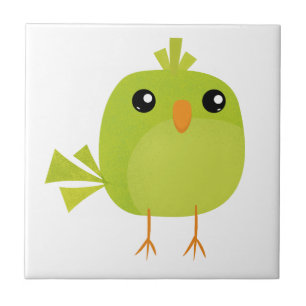 Cute Green Bird Cartoon Ceramic Tile