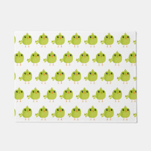 Cute Green Bird Cartoon Doormat