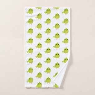Cute Green Bird Cartoon Hand Towel