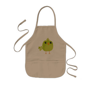 Cute Green Bird Cartoon Kids' Apron
