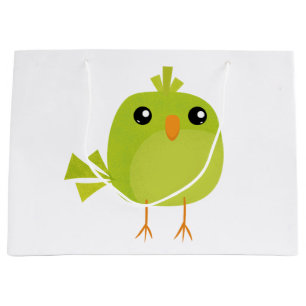 Cute Green Bird Cartoon Large Gift Bag