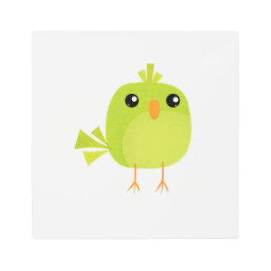 Cute Green Bird Cartoon Metal Print
