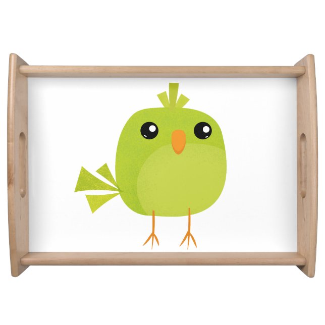 Cute Green Bird Cartoon Serving Tray (Front)