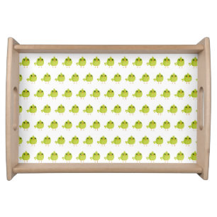 Cute Green Bird Cartoon Serving Tray