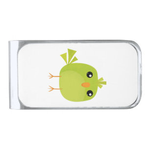 Cute Green Bird Cartoon Silver Finish Money Clip