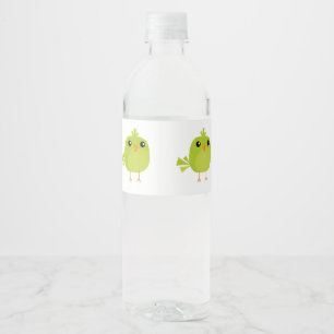 Cute Green Bird Cartoon Water Bottle Label