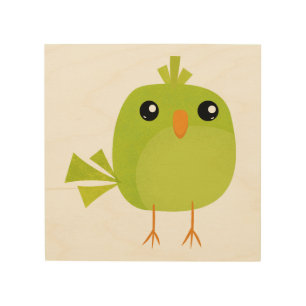 Cute Green Bird Cartoon Wood Wall Art