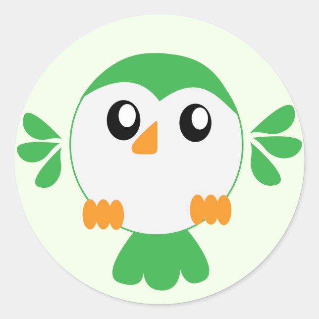 Cute Green Bird Classic Round Sticker (Front)