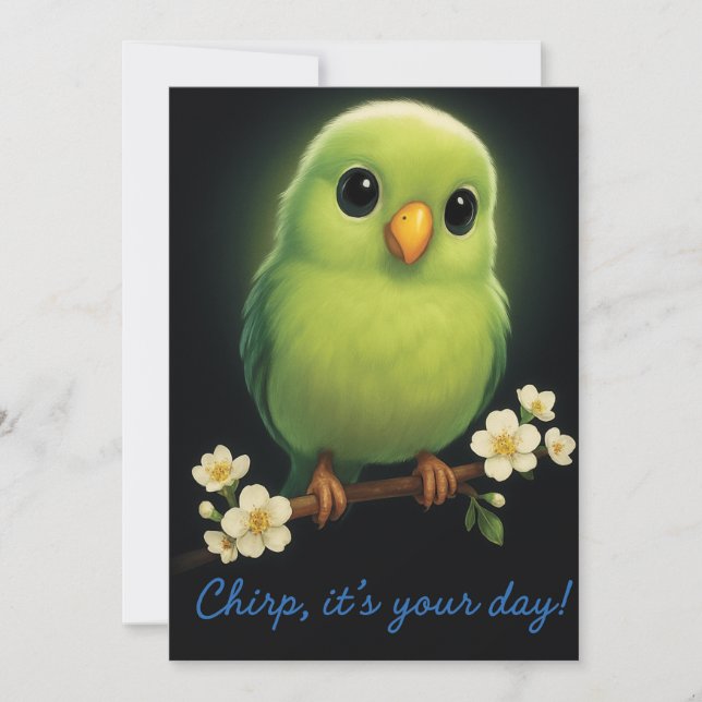 Cute Green Bird Thank You Note Card  (Front)
