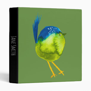 Cute green bird watercolor 3 ring binder