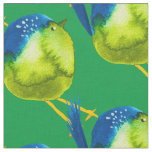 Cute green bird watercolor fabric