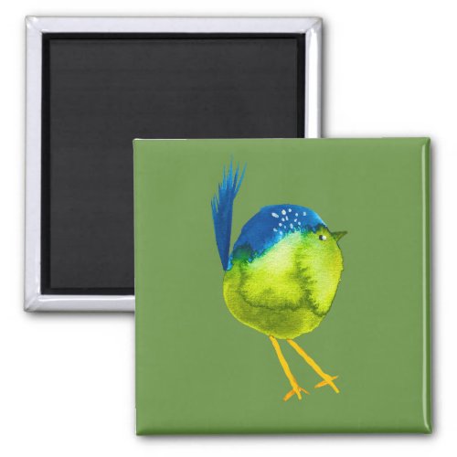 Cute green bird watercolor magnet