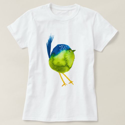 Cute green bird watercolor T_Shirt