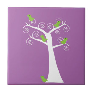 Cute Green Birds Whimsical Nature Design Tile