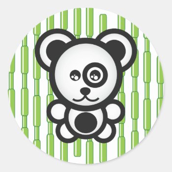 Cute Green Black White Panda And Bamboo Classic Round Sticker by nyxxie at Zazzle