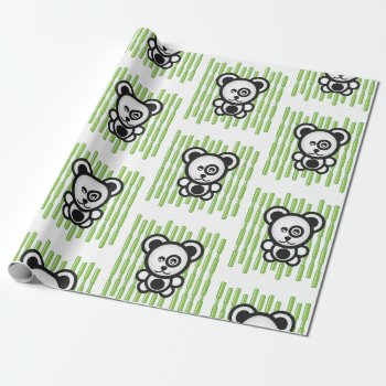 Cute Green Black White Panda And Bamboo Pattern Wrapping Paper by nyxxie at Zazzle