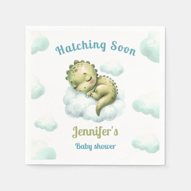 Cute Green Blue Dinosaur Modern Baby Shower Boy Napkins (Front)