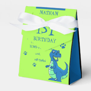 Cute Green Blue Dinosaur Themed Birthday Favor Box