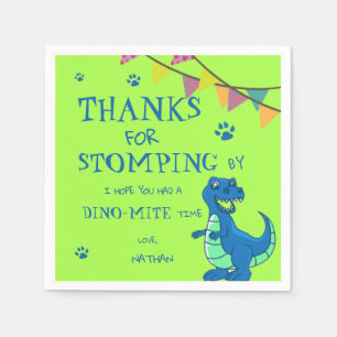 Cute Green Blue Dinosaur Themed Birthday Party Napkins