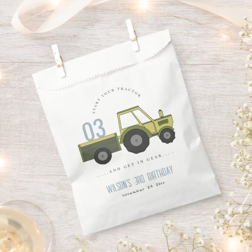 Cute Green Blue Farm Tractor Kids Any Age Birthday Favor Bag