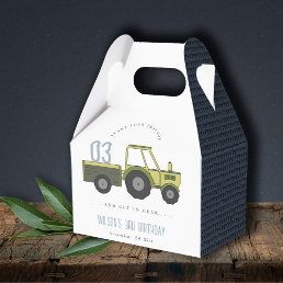 Cute Green Blue Farm Tractor Kids Any Age Birthday Favor Boxes