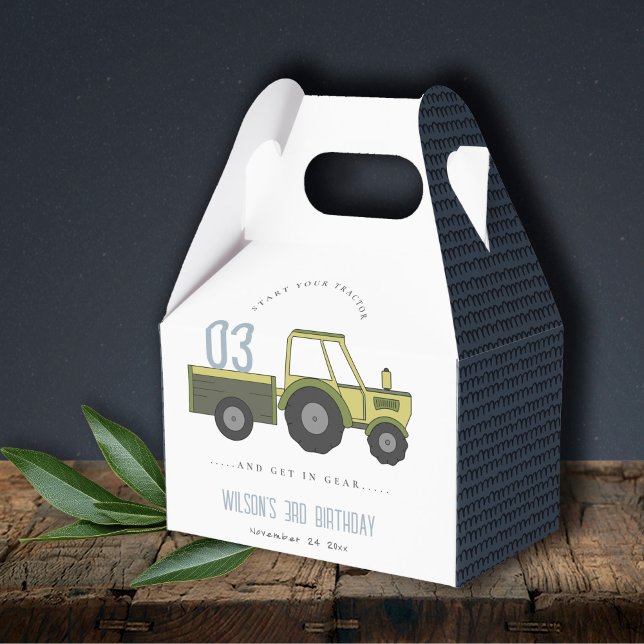 Cute Green Blue Farm Tractor Kids Any Age Birthday Favor Boxes (Creator Uploaded)