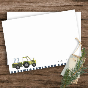 Cute Green Blue Farm Tractor Kids Any Age Birthday Note Card