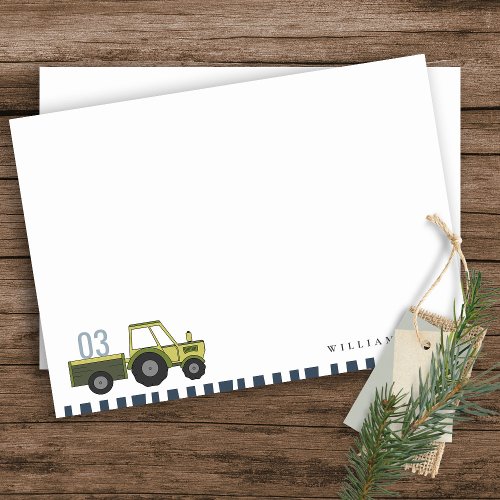 Cute Green Blue Farm Tractor Kids Any Age Birthday Note Card