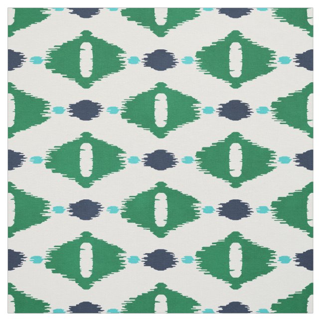 Cute green blue ikat tribal patterns fabric (Swatch)
