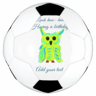 Cute green blue pastel owl pun add text birthday t soccer ball