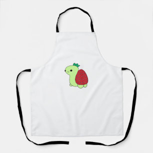 Cute green blushing strawberry turtle Classic T-Sh Apron