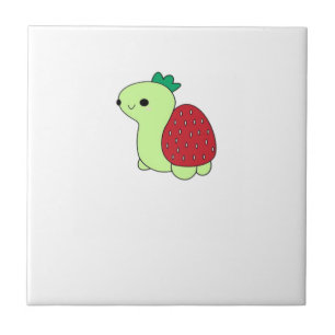 Cute green blushing strawberry turtle Classic T-Sh Ceramic Tile