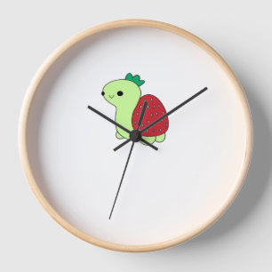Cute green blushing strawberry turtle Classic T-Sh Clock