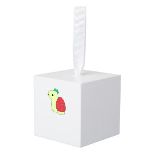 Cute green blushing strawberry turtle Classic T-Sh Cube Ornament