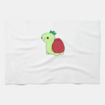 Cute green blushing strawberry turtle Classic T-Sh Kitchen Towel