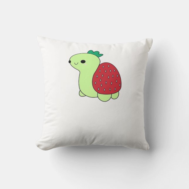 Cute green blushing strawberry turtle Classic T-Sh Throw Pillow (Front)