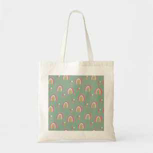 Cute Green Boho Rainbow Heart Tote Bag