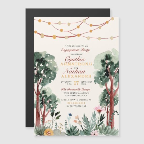 Cute Green Botanical Trees Floral Engagement Party Magnetic Invitation