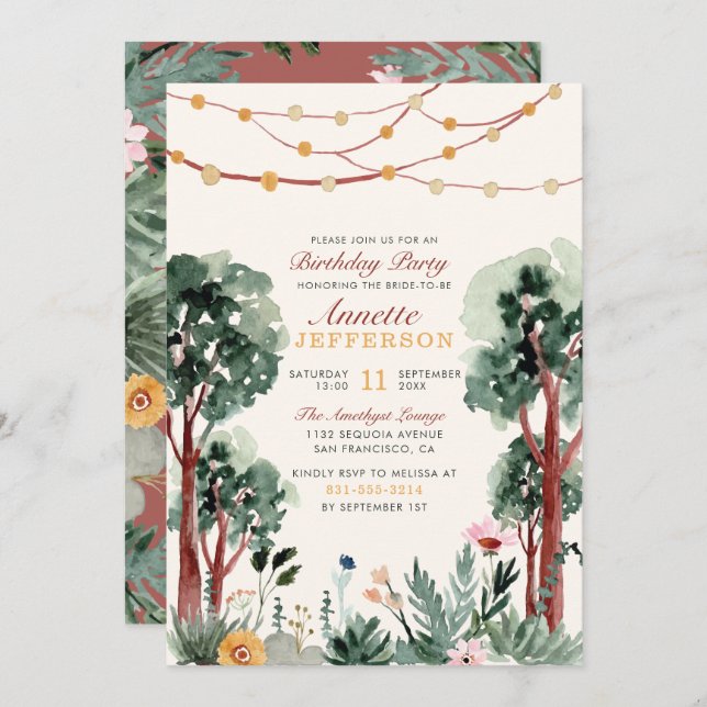 Cute Green Botanical Trees Unique Birthday Party Invitation (Front/Back)