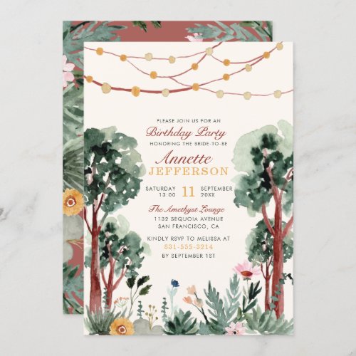 Cute Green Botanical Trees Unique Birthday Party Invitation