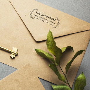 Cute Green Botanical Wreath Modern Return Address Self-inking Stamp