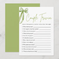Cute Green Bow Couple Trivia Bridal Shower Game 