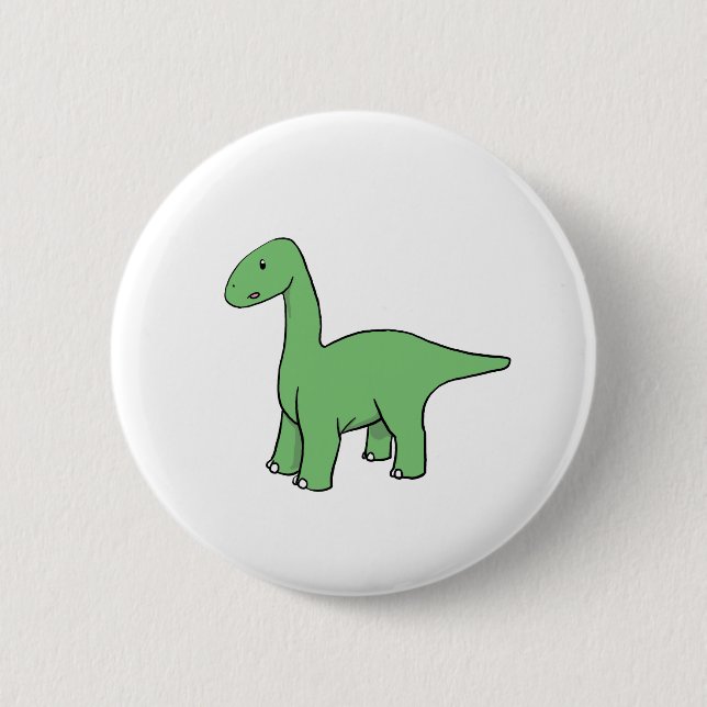 Cute Green Brontosaurus Pinback Button (Front)